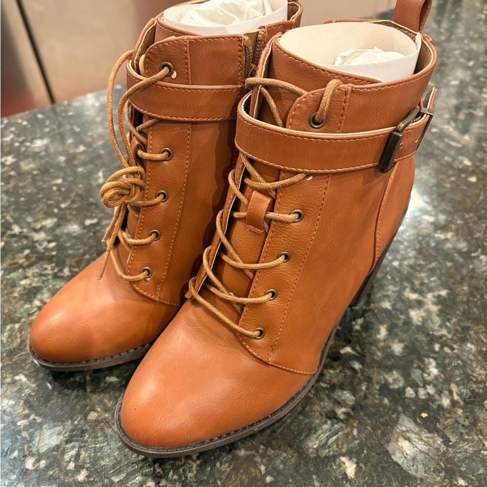 JustFab Brown Lace-Up Ankle Booties